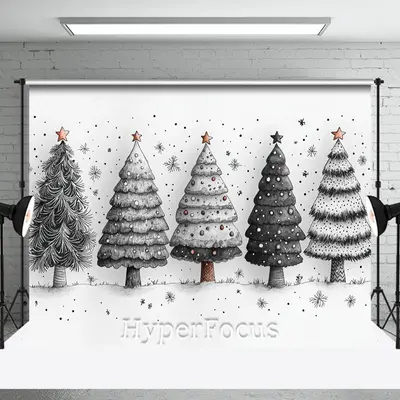 White Black Painted Pine Trees Christmas Backdrop - Aperturee