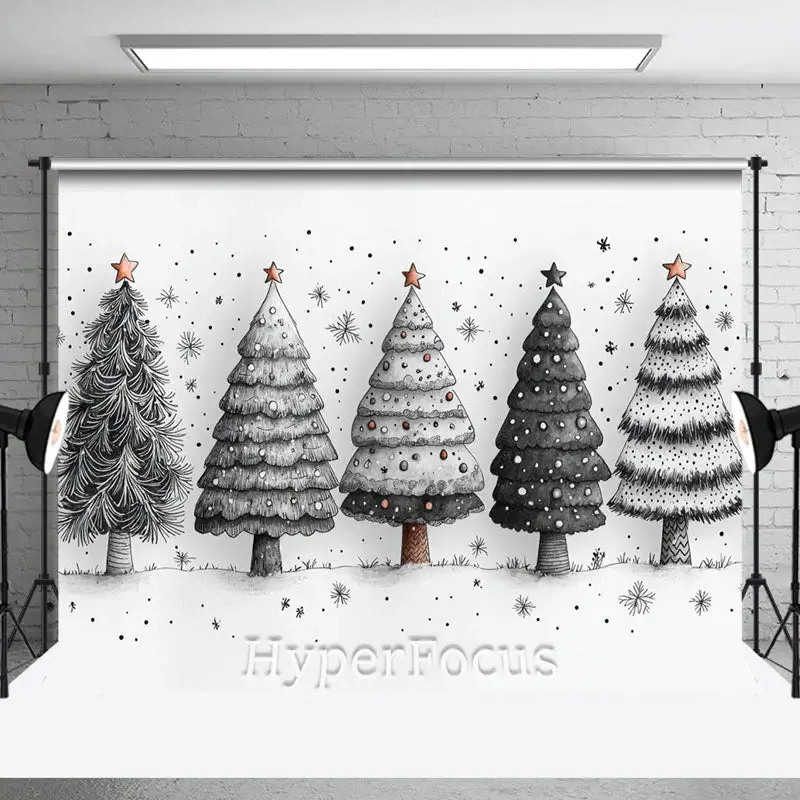 White Black Painted Pine Trees Christmas Backdrop - Aperturee