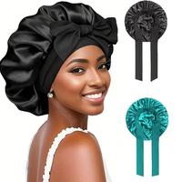 2 pcs Satin Bonnet sleeping Bonnet for SleepingWomen, Ajustable hair Bonnet for Curly Hair With Tie Band Imitation silk