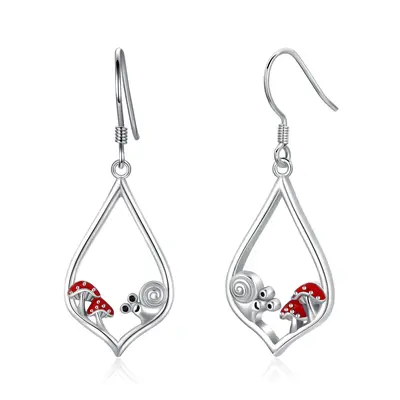 Sterling Silver Snail & Mushroom & Drop Shape Drop Earrings