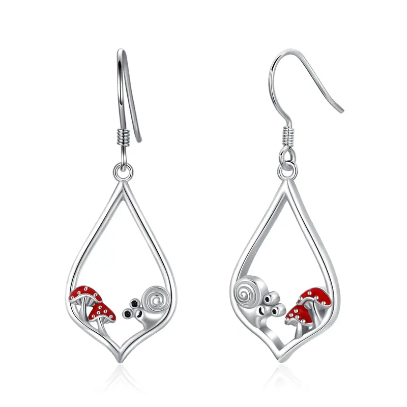 Sterling Silver Snail & Mushroom & Drop Shape Drop Earrings