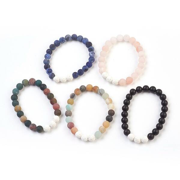 Natural Gemstone and Natural Dyed Lava Rock Stretch Bracelets Sets