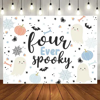 Spooky Boo Halloween 4th Birthday Backdrop For Boy