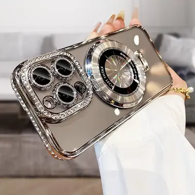 Artificial Rhinestone Decor Phone Case, Smartphone Protector, Anti-fall Shockproof Phone Cover with Stand, Phone Accessor...