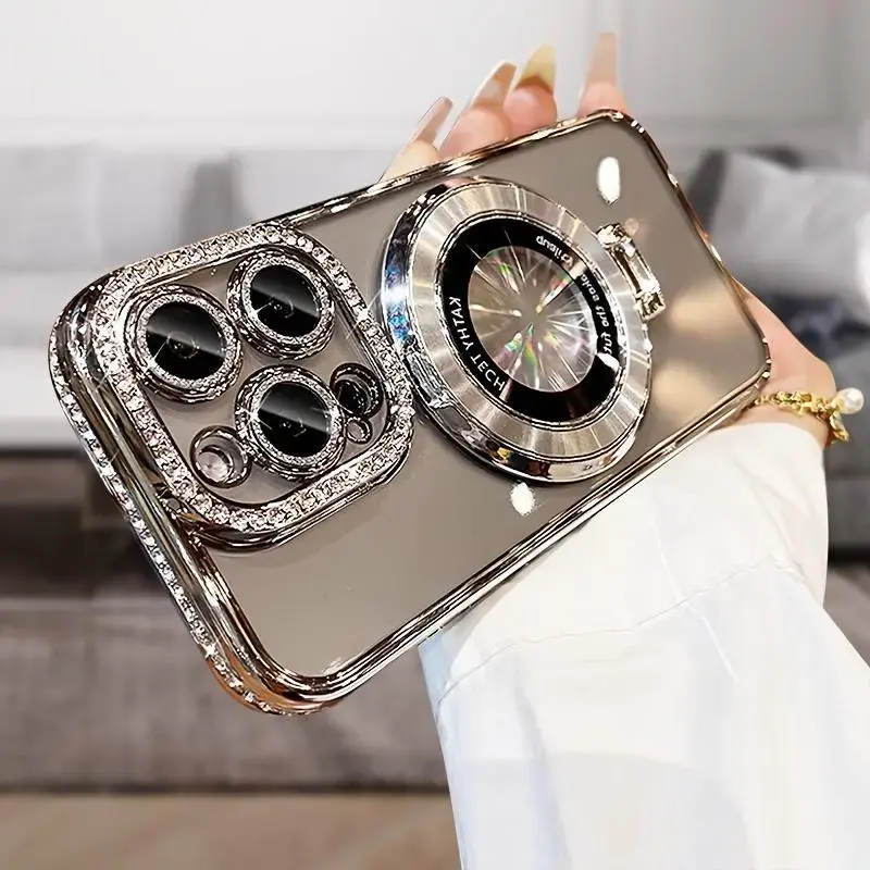 Artificial Rhinestone Decor Phone Case, Smartphone Protector, Anti-fall Shockproof Phone Cover with Stand, Phone Accessor...