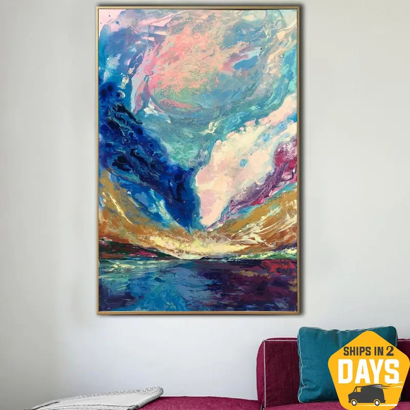 Abstract Colorful Landscape Canvas Art Colorful Paintings On Canvas Expressionist Art Textured Fine Art | RAINBOW LANDSCAPE 5...