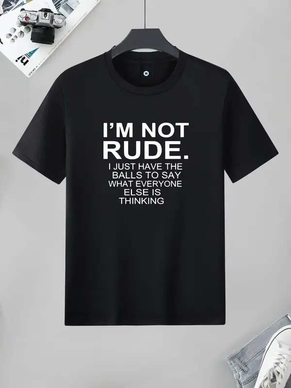 Men's Letter Print Round Neck Graphic Tees, Regular Fit Casual Short Sleeve T-shirt, T Shirts for Men, Men's Summer Top