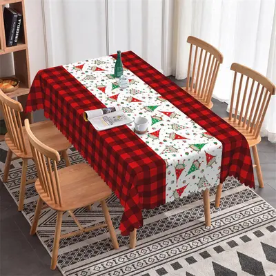 Red Plaid Dwarfs Repeat Christmas Tablecloth For Decor - Aperturee
