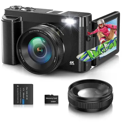 Portable 16x Digital Zoom 4K Digital Camera for Photography, Multipurpose Auto Focus Digital Camera with 3.0 Inch & 180° Fli...