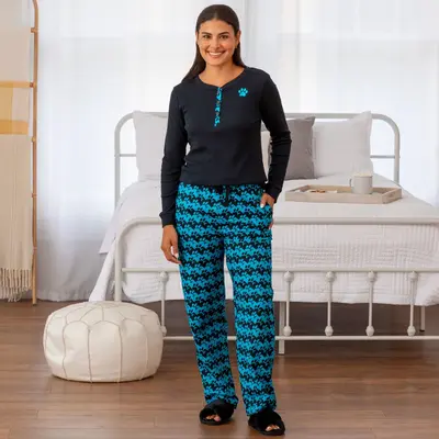 Paw Print Thermal & Flannel Pajama Set - Buffalo Paws - 1X
