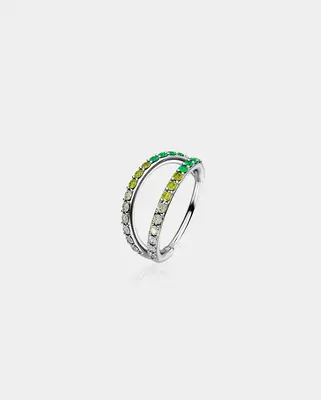 20G Gradient CZ Double Hoop Nose Ring - Green-Clear CZ / 8mm