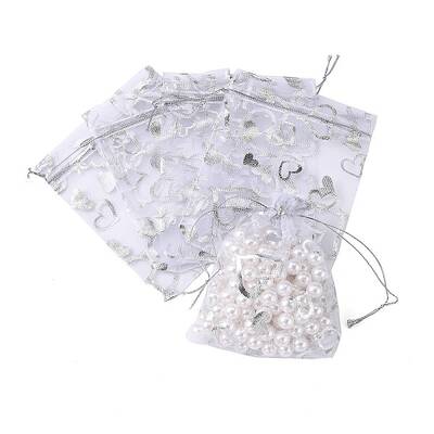 Heart Printed Organza Bags