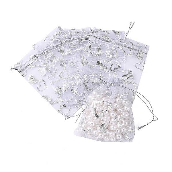 Heart Printed Organza Bags