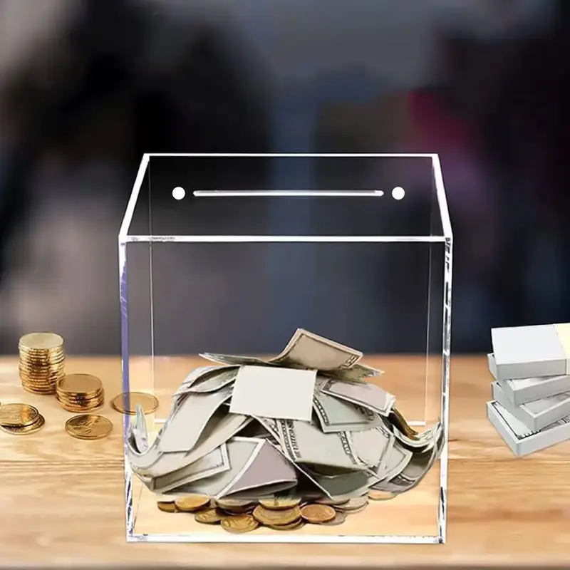 Saving Challenge Box, Clear Acrylic Piggy Bank, Un-openable Money Saving Box, Unbreakable Coin Cash Container Box for Teens B...
