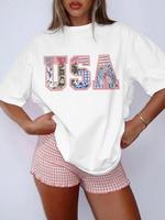 Women's Letter Print Round Neck Graphic Tee, Vintage Trendy Casual Short Sleeve T-shirt for Daily Wear, Ladies Summer Outfit,...