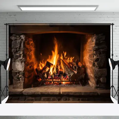 Aperturee Warm Burning Firewood Fireplace Christmas Backdrop - Aperturee