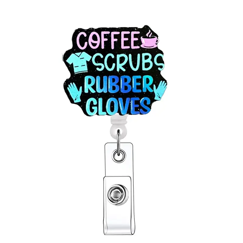 Glittery Letter Design Retractable Badge Reel, 1 Count Name Badge Holder with Clip for Nurse Doctor Medical School Student, I...