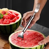【2 Pack set】 watermelon Fork Slicer Cutting Slicer Tool, 2-in-1 Stainless Steel Fruit Cutter, Dual Head Fruit Forks Slice...