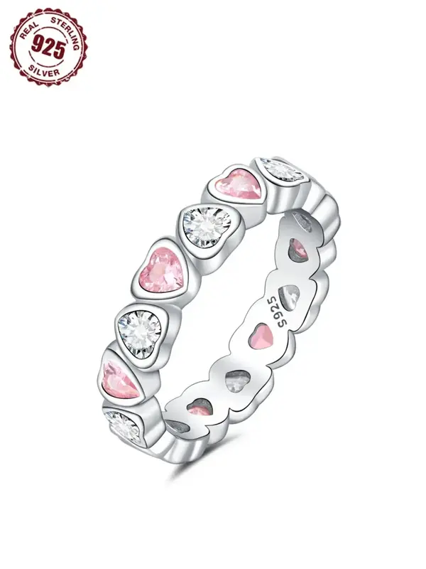 S925 Sterling Silver Heart Shaped Ring, Fashion Accessories for Women & Girls, Trendy All-match & Exquisite Jewelry for Birth...