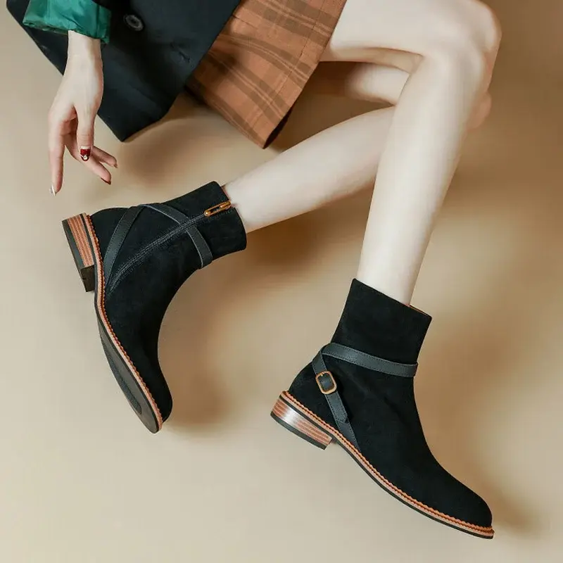 CHIKO Jamelia Round Toe Block Heels Ankle Boots