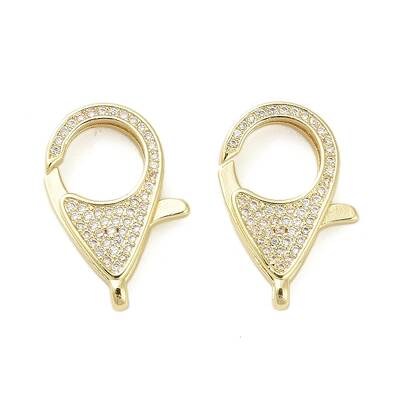 Brass Micro Pave Clear Cubic Zirconia Lobster Claw Clasps