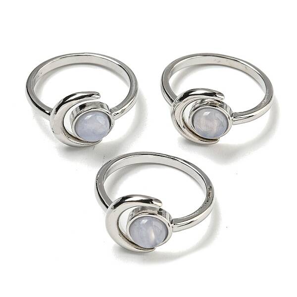 Natural Blue Lace Agate Adjustable Rings