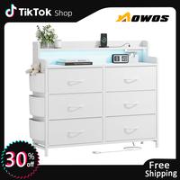 【FathersDayGift】AOWOS 6 Drawer Dresser for Bedroom, Vanity with 6 Large Fabric Drawers, Fabric Dressers with LED Light & ...