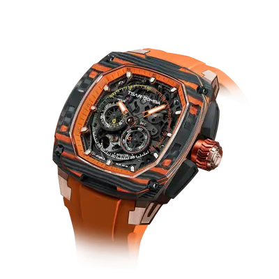 TSAR BOMBA Men's Automatic Watch | Orange | Tonneau Carbon Fiber Bezel | Citizen Miyota 82S7 Movement | 5ATM Waterproof Sport...