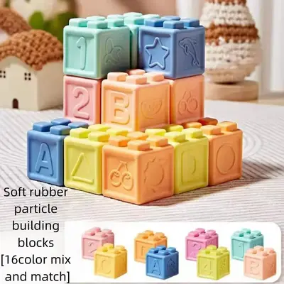 Baby Blocks Stacking for Babies Silicone Soft Building Blocks Teethers Montessori Toys for Babies Education Toys for Toddler ...