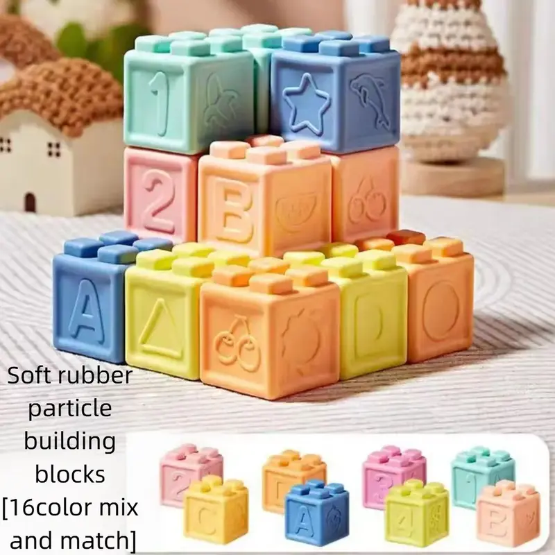 Baby Blocks Stacking for Babies Silicone Soft Building Blocks Teethers Montessori Toys for Babies Education Toys for Toddler ...