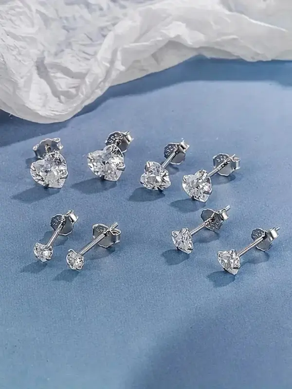 S925 Sterling Silver Heart Shaped Rhinestone Decorated Earrings, Elegant Simple Style Fashion Women's Gift, Trendy All-match ...