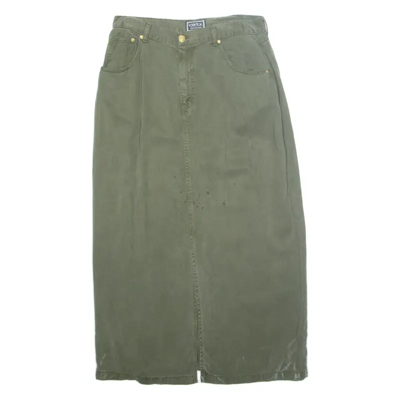 VOTRE NOM Denim Look Womens A-Line Skirt Green Long L