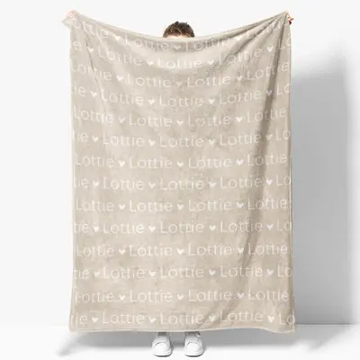 Khaki Custom Name Heart Repeat Soft Gift Blanket - Aperturee