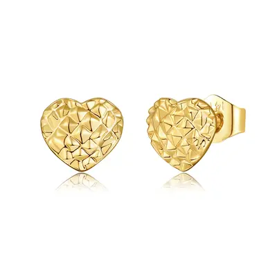 14K Yellow Gold Diamond-Cut Heart Stud Earrings