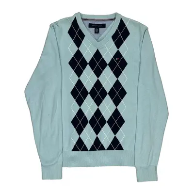 Tommy Hilfiger Argyle Jumper - XS Blue Cotton