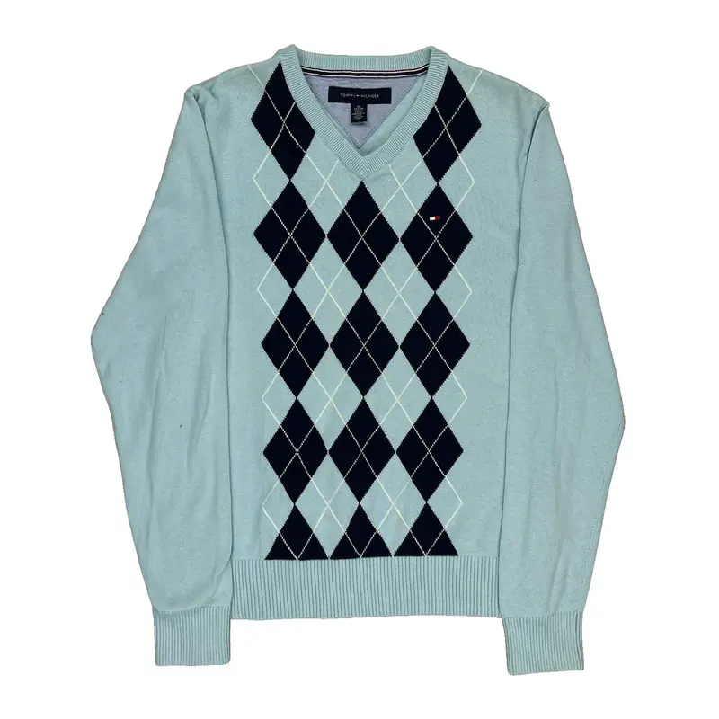 Tommy Hilfiger Argyle Jumper - XS Blue Cotton