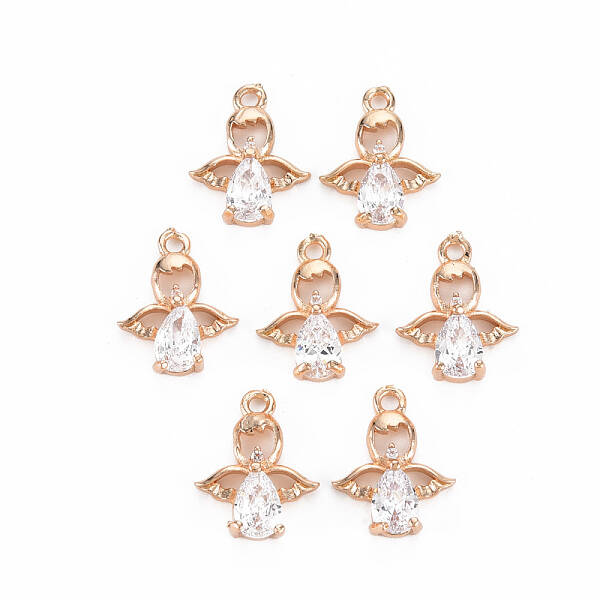 Rack Plating Brass Micro Pave Clear Cubic Zirconia Charms