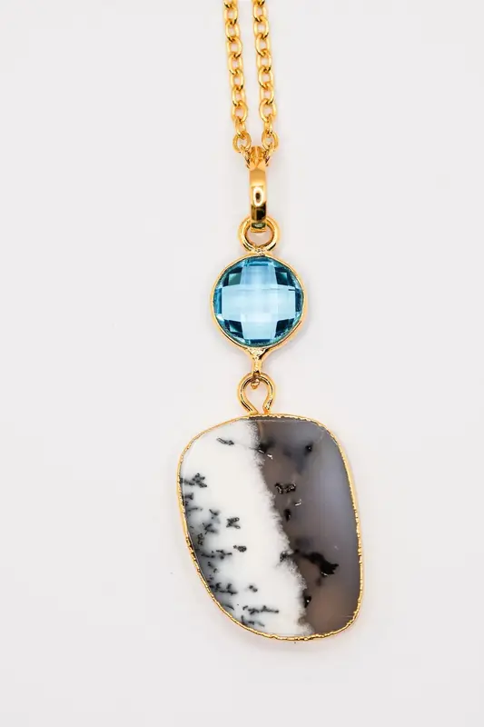18k Gold Plated Blue Topaz & Howlite Gemstone | Title: Title