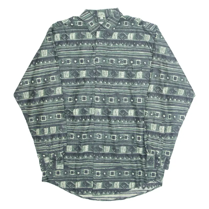 HAPPY LIFE Mens Shirt Green Crazy Pattern Long Sleeve L