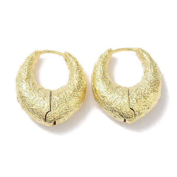 Ring with Texture Brass Hoop Earrings for Women