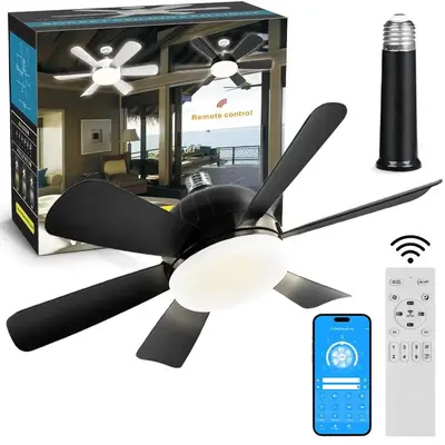 LED Ceiling Fan Light with Remote & APP Control, 40W E26/27 LED Ceiling Fan Lamp with 6 Wind Speeds, Dimmable Fan Lamps for S...
