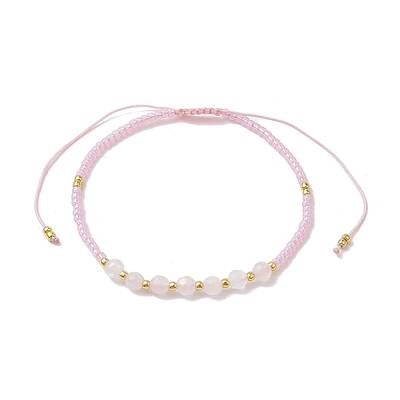 Adjustable Natural Rose Quartz & Seed Braided Bead Bracelets