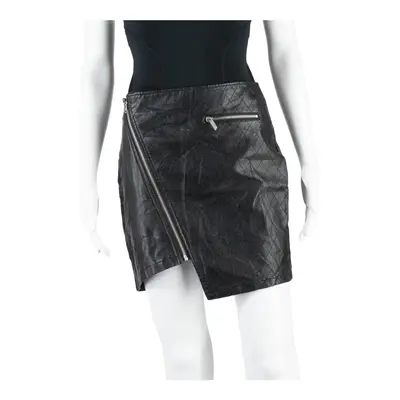 AMISU Faux Leather Front Zip Womens Pencil Skirt Black Short UK 10