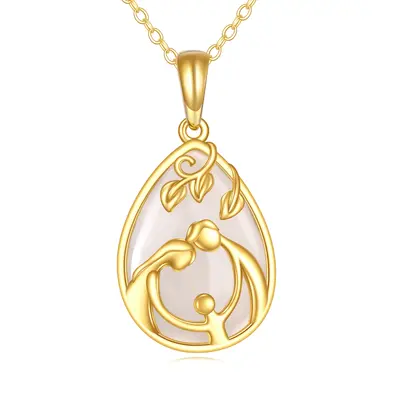 14K Gold Chalcedony Parents & Children Pendant Necklace
