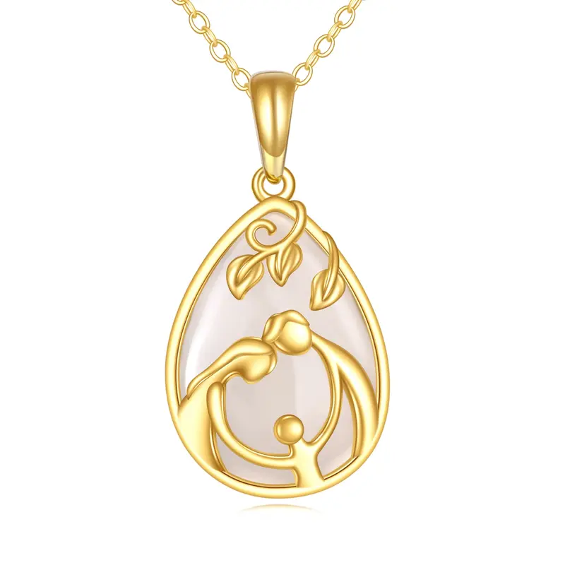 14K Gold Chalcedony Parents & Children Pendant Necklace