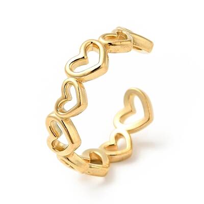 Ion Plating(IP) 304 Stainless Steel Heart Wrap Open Cuff Ring