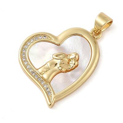 Brass & Shell & Clear Cubic Zirconia Pendants