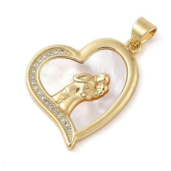 Brass & Shell & Clear Cubic Zirconia Pendants