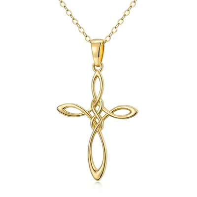 14K Gold Celtic Knot & Cross Pendant Necklace