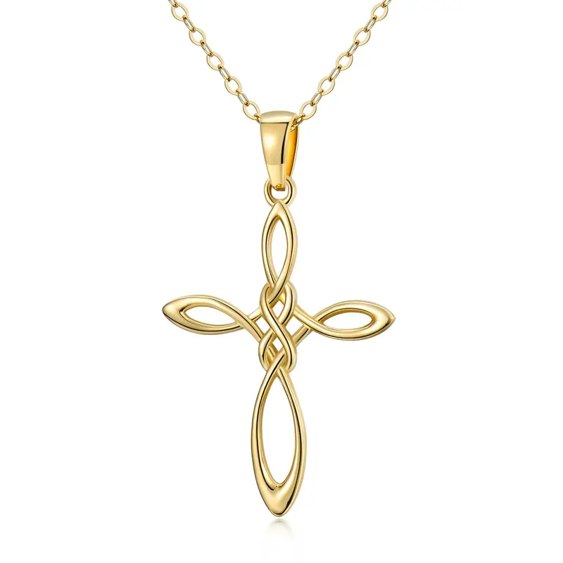 14K Gold Celtic Knot & Cross Pendant Necklace